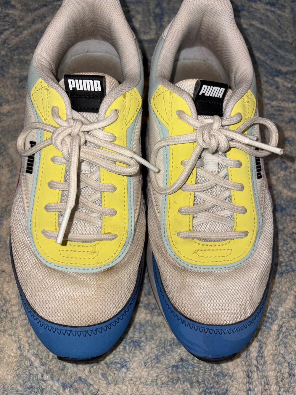 Puma Beige, Yellow and Blue Lace-Up Sneakers